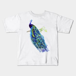 Vintage Peacock, Cobalt Blue+Green Kids T-Shirt